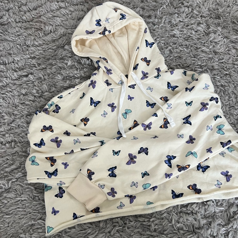 Forever 21 Cropped butterfly hooded sweatshirt